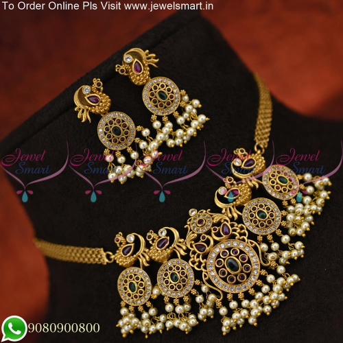 Broad Pearl Choker Necklace Stylish Collections Jadau Pattern B25446