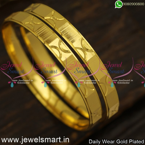 Brushed Pattern Daily Use Gold Covering Bangles Smooth Surface Valayal Designs B23995