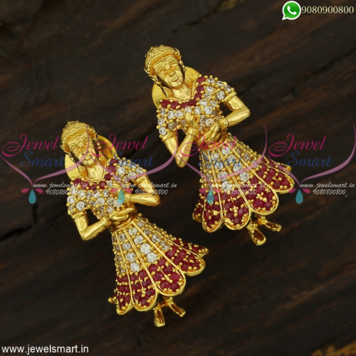 Plain Floral Design Gold Stud Drops 02-03 - SPE Gold-Chennai