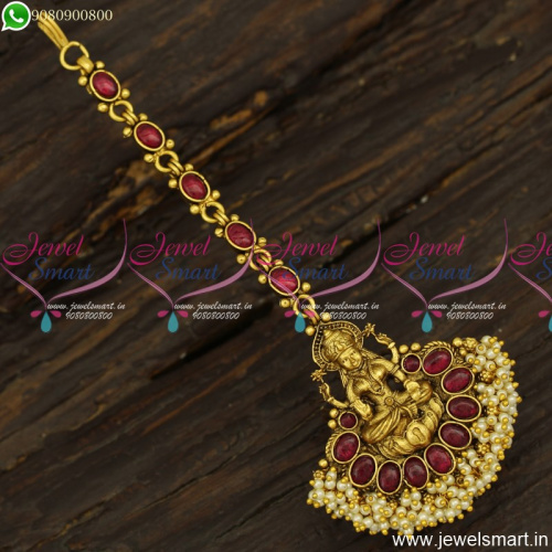 Captivating Temple Jewellery Latest Oval Kemp MangTika Antique Gold Designs Online T23854