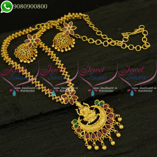 Chain Pendant Temple Design Small Jhumka Gold Plated Jewellery