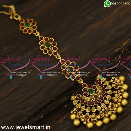Chandbali Shape Beads Gold Maang Tikka Design Bridal Hair Jewellery Online T24731