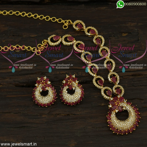 Chandbali Style One Gram Gold Necklace Set Dazzling Ruby Stones Jewellery Online NL22249