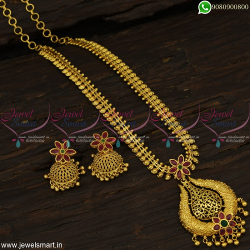 Charming South Indian Designer Necklace Latest One Gram Gold Jewellery Jhumkas Online NL19070
