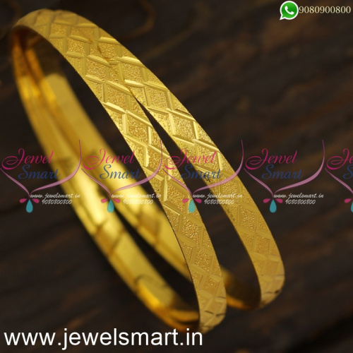 Charming Diamond Cut Print Gold Kangan Design Daily Use Covering Jewellery Online B24015