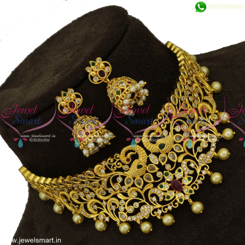 Charming Gold Plated Choker Necklace Screwback Jhumka Earrings Online
