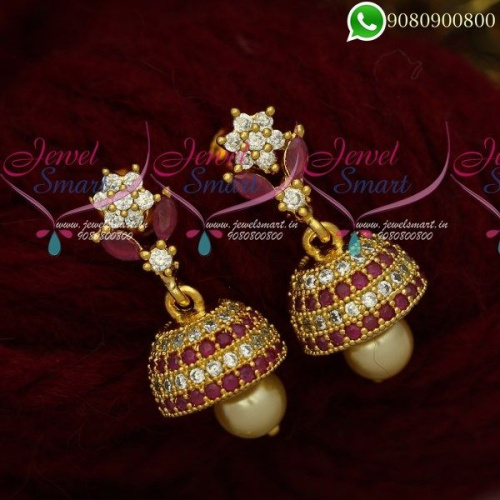 Chota Size Jhumkas Online Trendy Stone Earrings Kal Jimikki Gold Plated J19863A