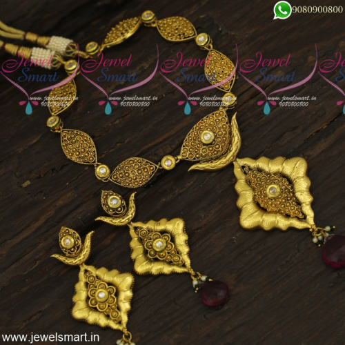 Classic Antique Gold Necklace Design Ideas Big Earrings Kundan Stones NL23879