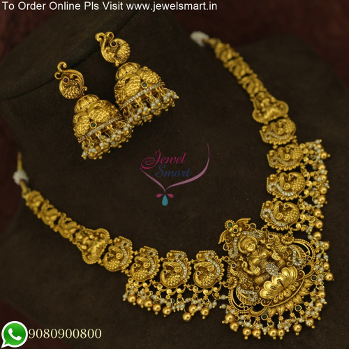 Classic Antique Gold Temple Necklace Designs Set Jhumka Earrings NL25628