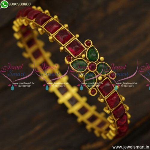 Classic Designer Bangles Kemp Stones Studded Antique Gold Jewellery 