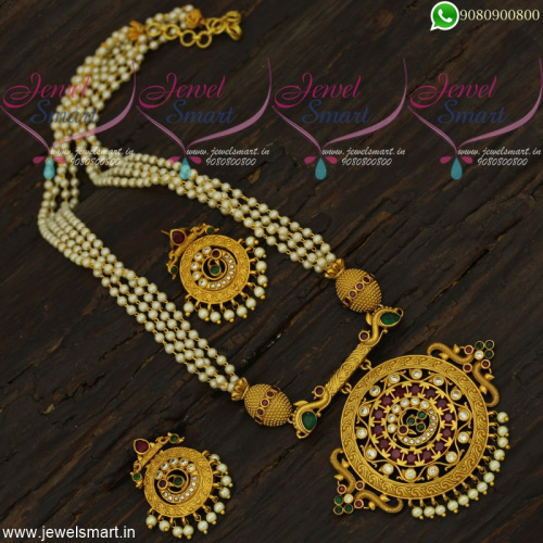 Classic Pearl Necklace Set Gold Design Fashion Jewellery Matte Look Online NL22034