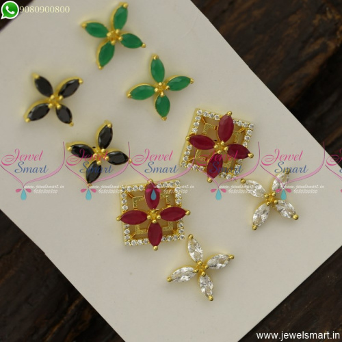 Marquise Square Colour Changeable Ear Studs AD Stones Fashion Jewellery Kammal ER23804
