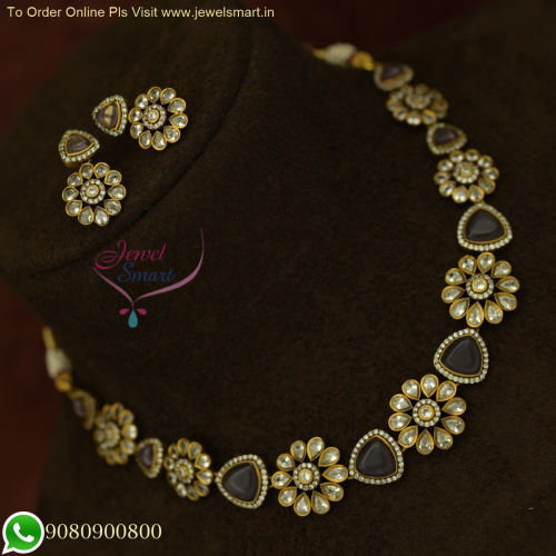 Trending Now: Victorian Style Colour Stones Studded Fancy Antique Gold Necklace Set NL25887