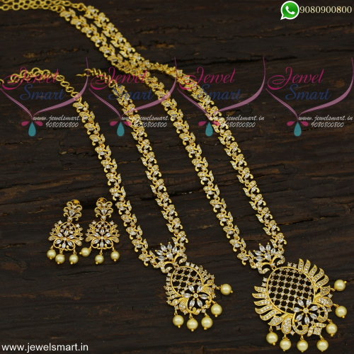 Delightful Combo CZ Designer Long Gold Necklace Sets Wedding Jewellery NL21915