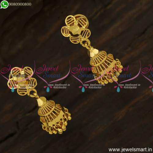 Cone Shaped Small Gold Covering Jimikki Kammal Designs For Daily Wear J23898