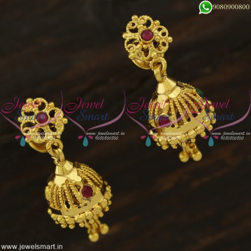 Cute Small Gold Jhumka Earrings Inspired Kammal Designs Covering Jewellery J22201