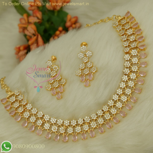 CZ Gold Plated Necklace Set with Screw Lock Earrings – Real Gold Look, Long-Lasting Finish, Adjustable Chain NL26873