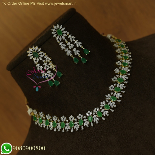Exquisite CZ Jewellery Set with Ruby and Emerald Stones and Long Size Earrings - Timeless Elegance NL25897