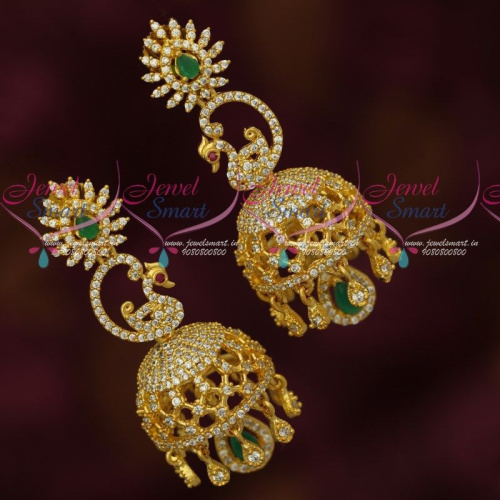 CZ Kammal Models Mayil Jhumka Earrings Spectacular Designs Online J18220A
