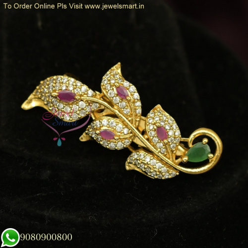 Elegant CZ Stone Leaf Saree Pins - Gold Plated Brooches for Women&#039;s Jewelry SP26436