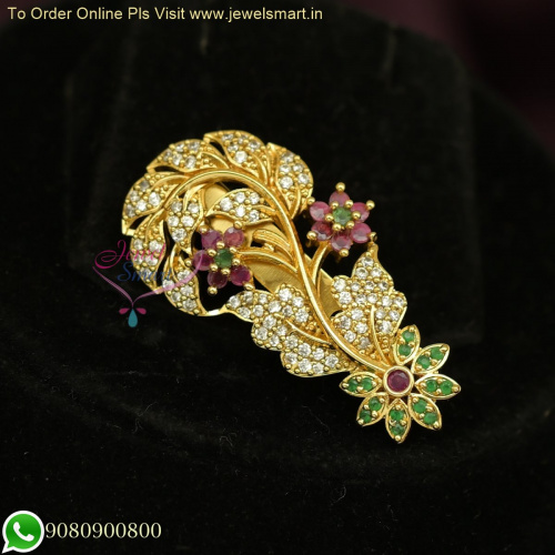Elegant CZ Stone Flower Pot Saree Pins - Gold Plated Brooches for Women&#039;s Jewelry H26437