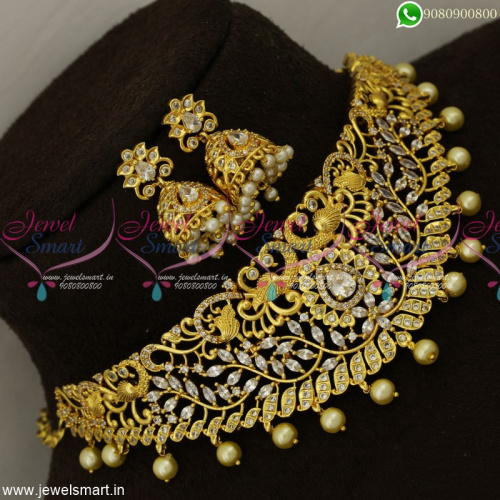 Dazzling Choker Necklace Peacock Design Gold Plated Bridal Jewellery Online NL23318