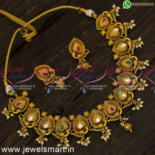 Delightful Peacock Spreading Feathers Soft Gold Necklace Designs For Marriage NL24065