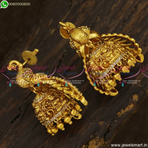 Designer Jhumka Earrings Peacock Before Spreading Wings Position Realistic Temple Jewellery J23483