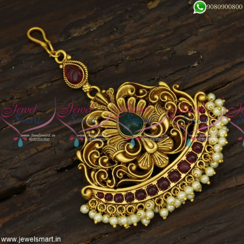 Designer Maang Tikka Short Length Big Size Pendant Antique Gold Online T22270