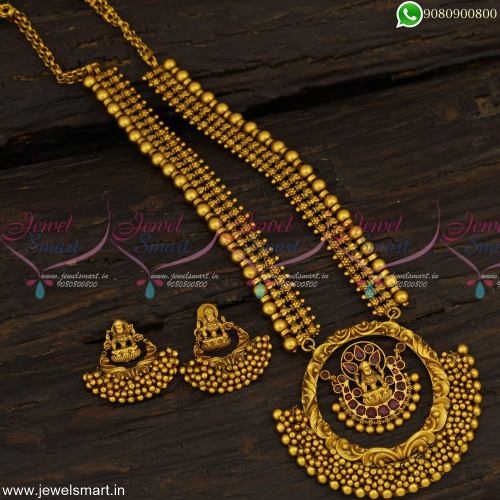 Designer Temple Jewellery Collection Matte Finish Long Necklace Antique Gold Online NL14290A