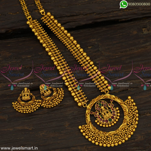 NL14291 Intricately Designed Chain Broad Temple Gold Inspired Pendant Traditional Jewellery Set Online