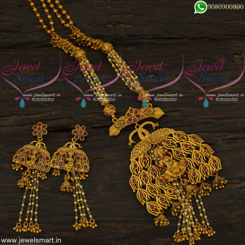 Designer Temple Jewellery Pearls and Beads Peacock Chain Ghungroo Matte Look NL22225