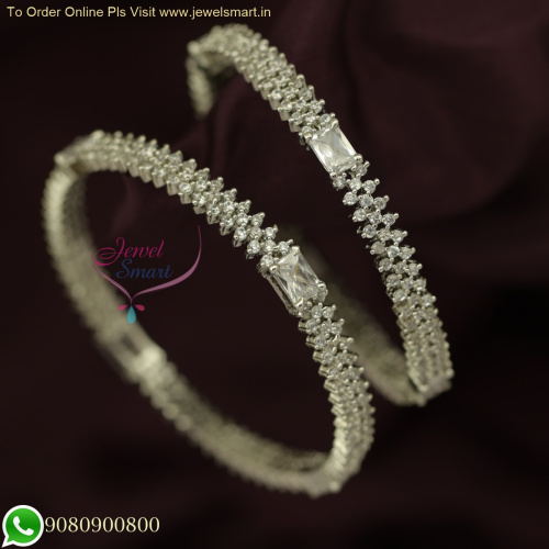 Diamond Bangles Design with CZ Stones | Rhodium Plated | Online Sale B25878
