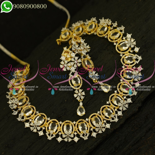 Diamond Finish Color Stones Necklace Set Gold Silver Two Tone Plated Jewellery NL20904