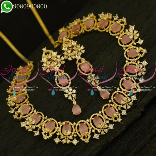 Diamond Finish Color Stones Necklace Set Trendy New Designs Online