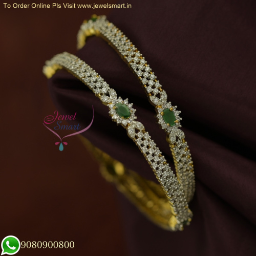 Gold Silver Two Tone Diamond Inspired Green CZ Bangles | Popular Design | Online at Best Prices B25971