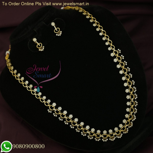 Dazzling Diamond Jewelry Catalog: Long Necklace Haram Collections with Sparkling CZ Stones NL26479