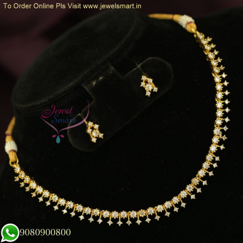 Diamond Look Simple CZ Necklace Set Antique Gold Real Look at the Lowest Price NL26218