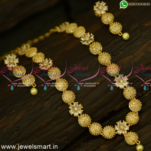 Diamond Look Stone Ball Necklace Set Gold Plated Jewellery Designs NL24960