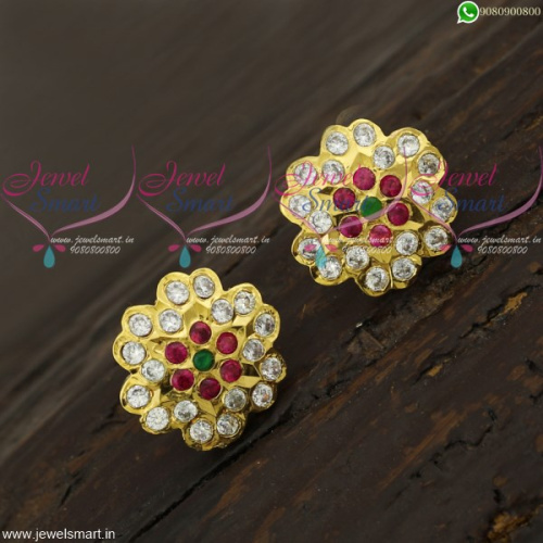 Traditional Diamond Model Ear Studs South Indian Jewelry Collections Multi Colour ER21708