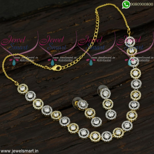 Diamond Necklace Designs In Imitation Jewellery Gold Silver Two Tone Colour NL21782