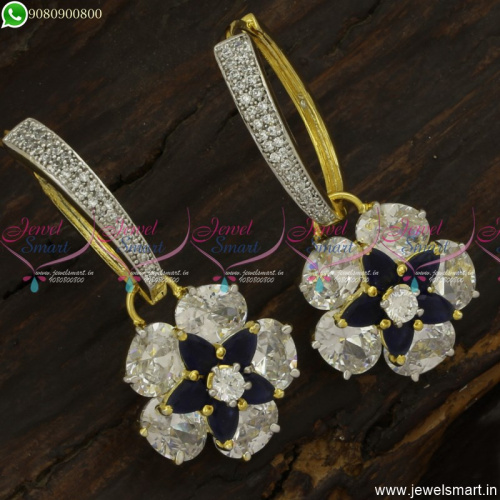 Distinctive Hoop Earrings Designs Diamond Model Jewellery Sapphire and Black ER23757