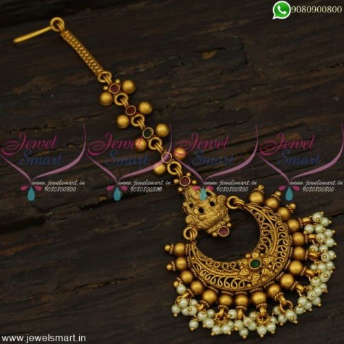 Divine Chandbali Maang Tikka Latest Matte Look Pearl Bridal Jewellery Online T22272