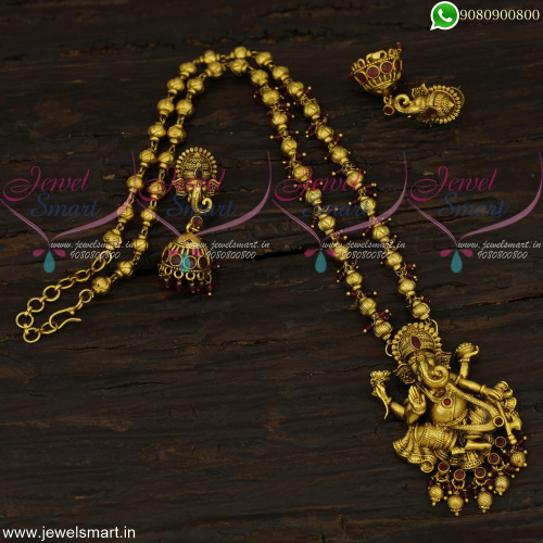 Divine Lord Ganesha Designer Gold Necklace Designs Rare Beaded Jewellery