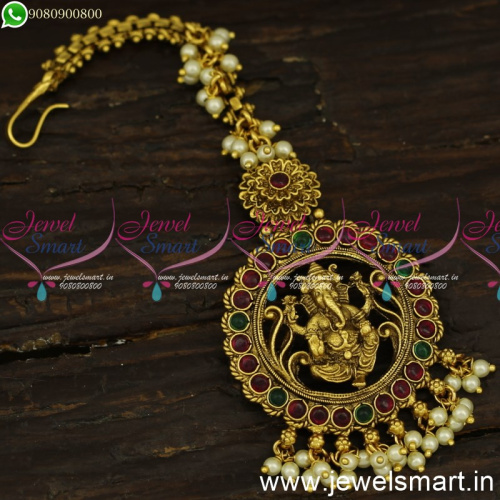 Divine Lord Ganesha Maang Tikka With Pearls Nethichutti For Wedding Online T24196