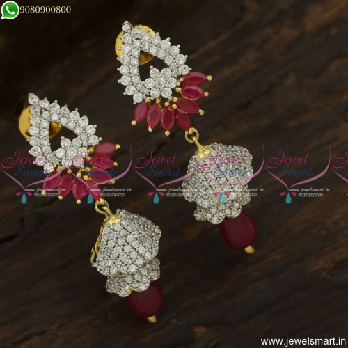 Double Layer CZ Jhumka Earings Ruby Marquise Gold Silver Dual Colour Jewellery J23752