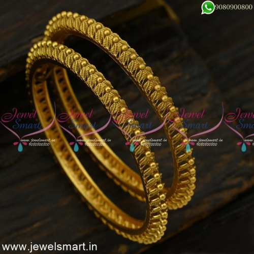 Double Leaf With Bead Dot Latest Trendy Antique Gold Bangles Designs B25054