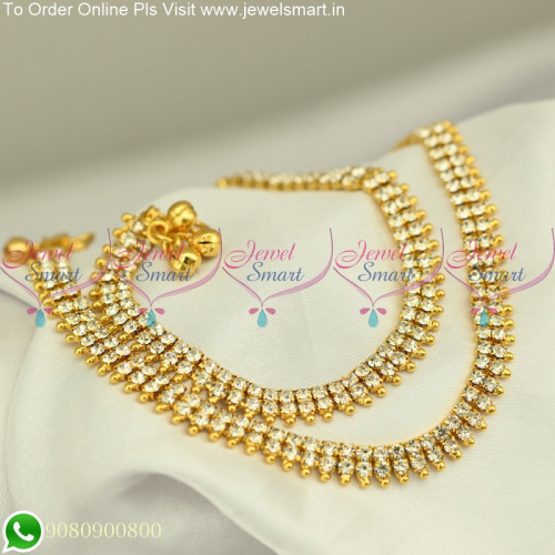 Double Line Stone Payal Designs Gold Covering South indian Jewelry P25228