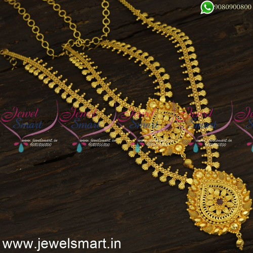 Double Side Arumbu Long Gold Necklace Combo Sets Ideas Covering Jewellery NL24125