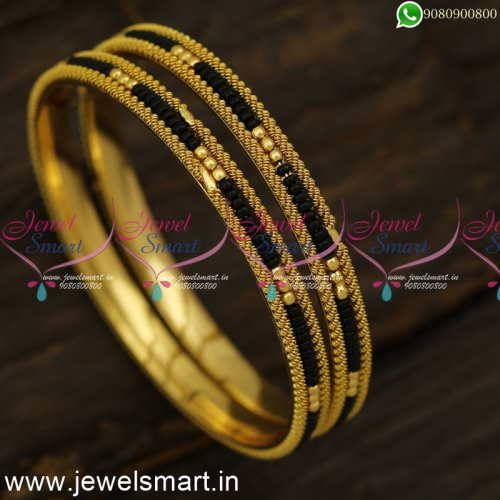 Double Side Spiral Edge Karumani Gold Bangles Design Nalla Pusalu Gajulu B24554